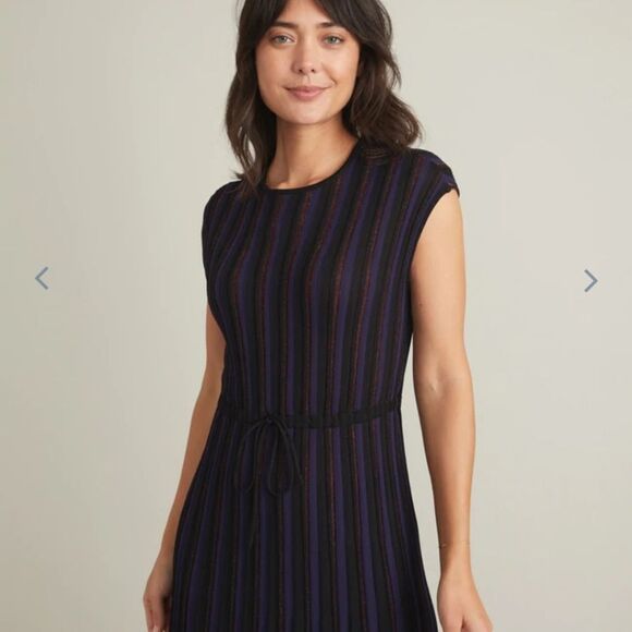 MARINE layer Penny Pleated Midi Dress in Black Rainbow Lurex - Picture 3 of 7
